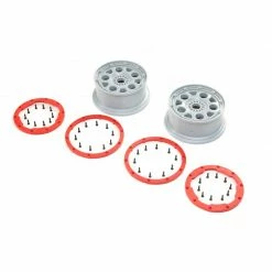 Losi 1/5 Front/Rear 4.75 Beadlock Wheels, 24mm Hex, Silver/Red (2): DBXL-E 2.0 for Tires & Wheels